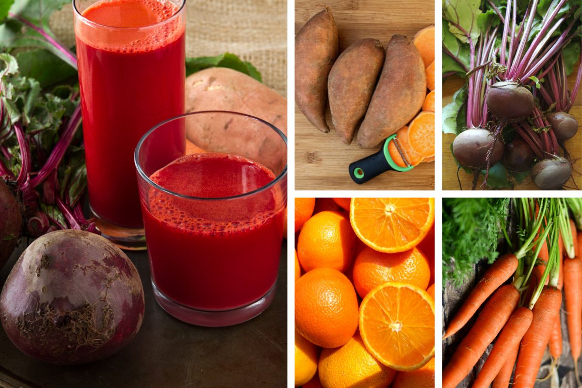 Nước ép khoai lang, củ dền, cà rốt, cam